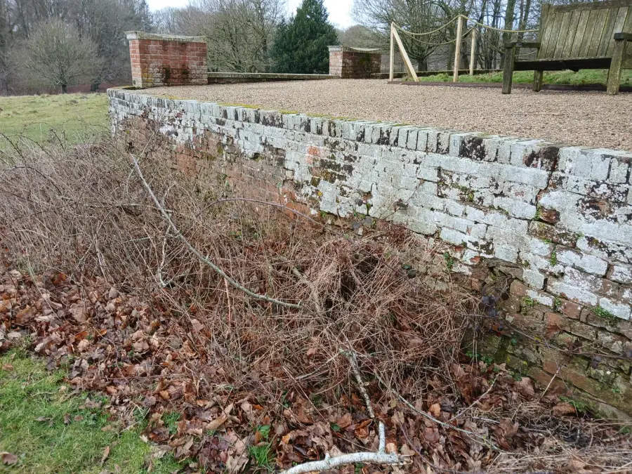 A ha-ha wall at Felbrigg with eroding lime mortar